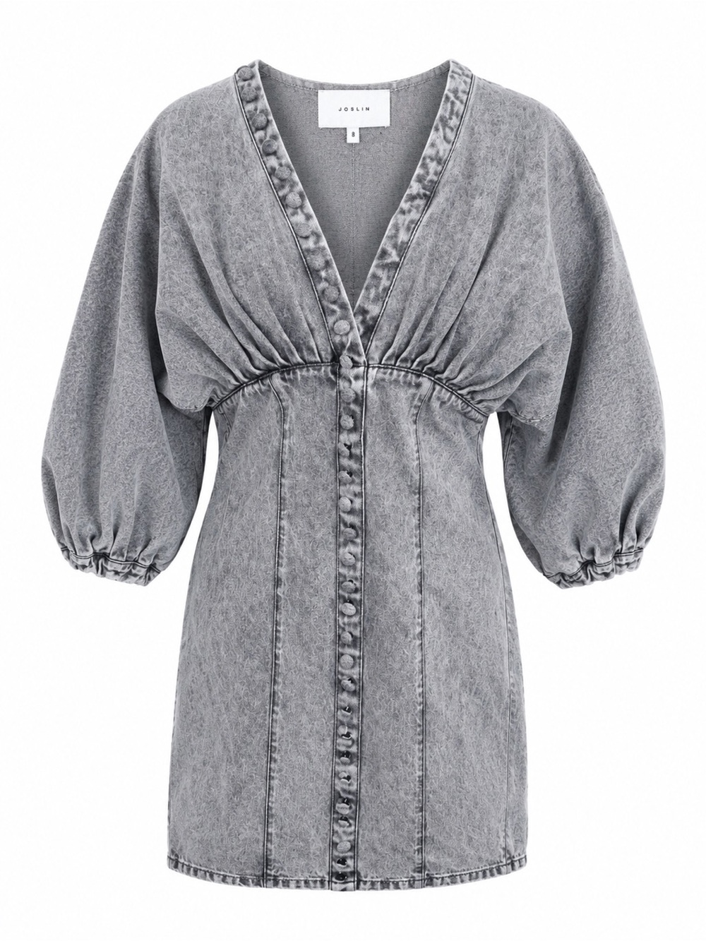 Joslin Gabriel Acid Wash Gray‎ Denim Mini Dress US 4 Grunge Western Prairie Boho